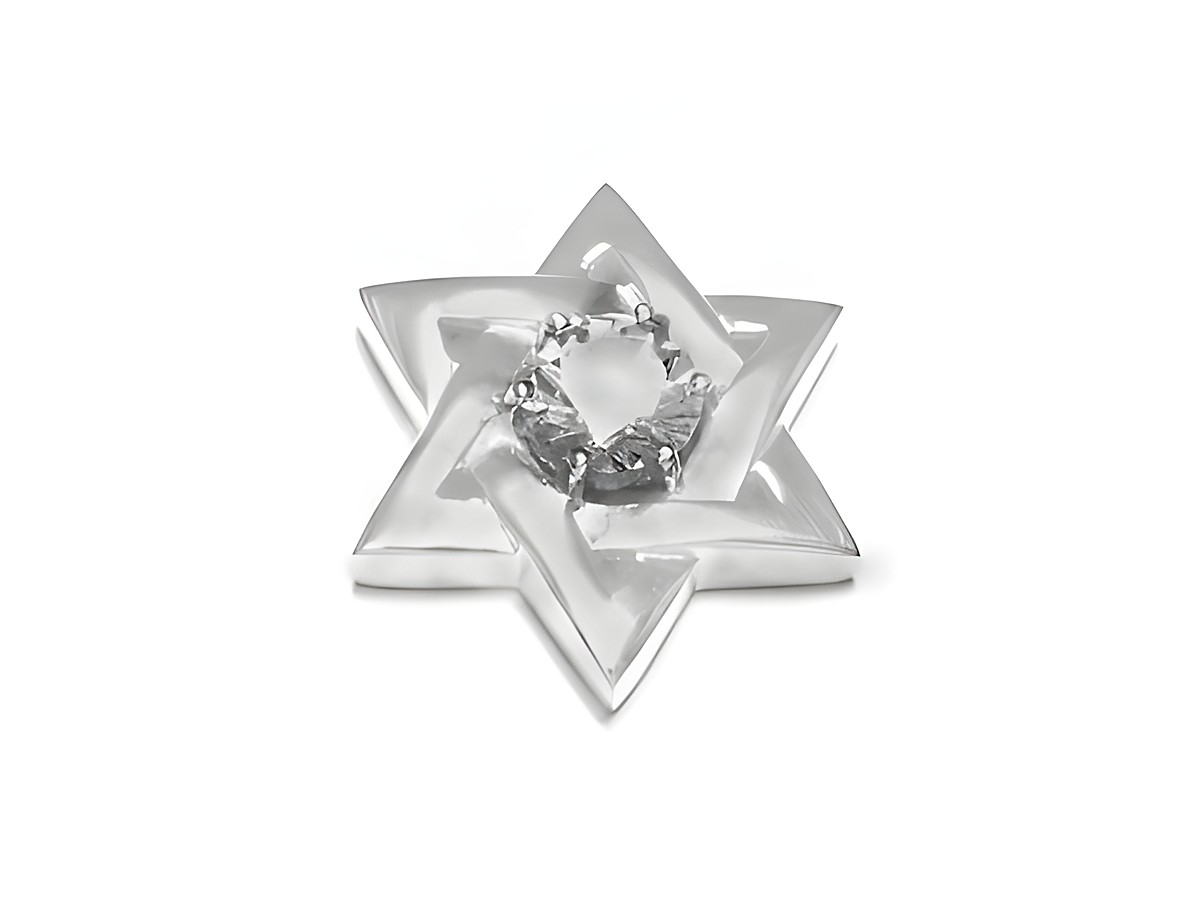 Davidstern aus 925 Silber mit Zirkonia, 8,5 Gramm, hergestellt von Juwelier Harnisch, religiöses Schmuckstück, symbolträchtig und elegant gestaltet.
