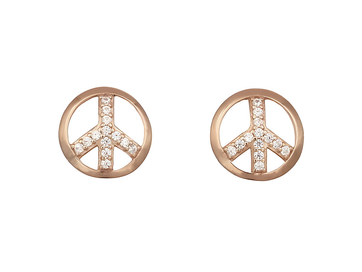 Ohrringe Ohrstecker im Peace Symbol Design aus Sterling Silber, roségold vergoldet, verziert mit Zirkonia, hergestellt von Juwelier Harnisch.