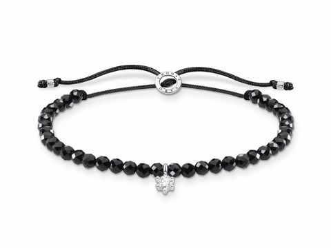 Armband aus der Thomas Sabo Charming Collection in Silber und Schwarz, verziert mit Zirkonia, elastischen Nylonband und Anpassung von 13 bis 20 cm, ideal für Mix & Match.