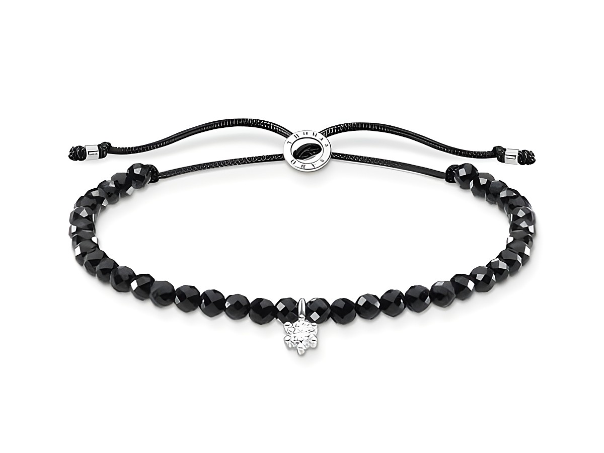 Armband aus der Thomas Sabo Charming Collection in Silber und Schwarz, verziert mit Zirkonia, elastischen Nylonband und Anpassung von 13 bis 20 cm, ideal für Mix & Match.