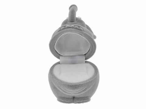 Geschenkschachtel in Form eines grauen Elefanten, Größe 5,5 cm, Hersteller Juwelier Harnisch, ideal zur Aufbewahrung von Schmuck oder kleinen Geschenken.