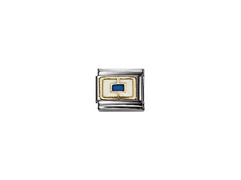 Edelstahl Schmuckelement von Nomination aus der Classic NAUTIC ALPHAB Kollektion, rechteckiges Design mit goldenem und blauen Akzent, ideal zur persönlichen Gestaltung von Armbändern.
