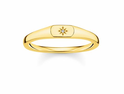 Silberner Thomas Sabo Ring Gr. 56 mit gelbgoldener Oberfläche, verziert mit einem klaren Zirkonia Stein und einem eleganten Sterne-Motiv. Ideal für stilvolle Akzente.