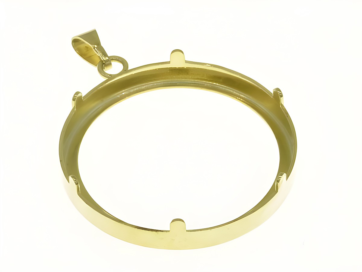 Münzfassung Anhänger aus 585 Gold mit einem maximalen Durchmesser von 23,9 mm, hergestellt von Juwelier Harnisch, schlichtes Design, ideal für Münzen. – Ansicht 2