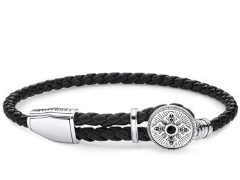Schwarzes geflochtenes Armband von Thomas Sabo A1861-949-11-L25v mit Kreuz und silbernem Verschluss, verstellbar von circa 14 bis 25 cm. Ideal für stilvolle Akzente.