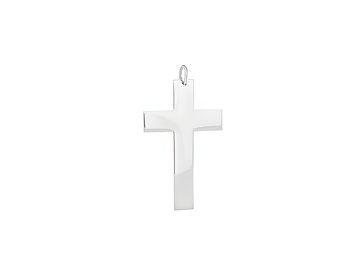 Silberner Anhänger in Form eines schlichten Kreuzes, hergestellt von Juwelier Harnisch, symbolisiert Religion und Glauben in eleganter, zeitloser Ausführung.