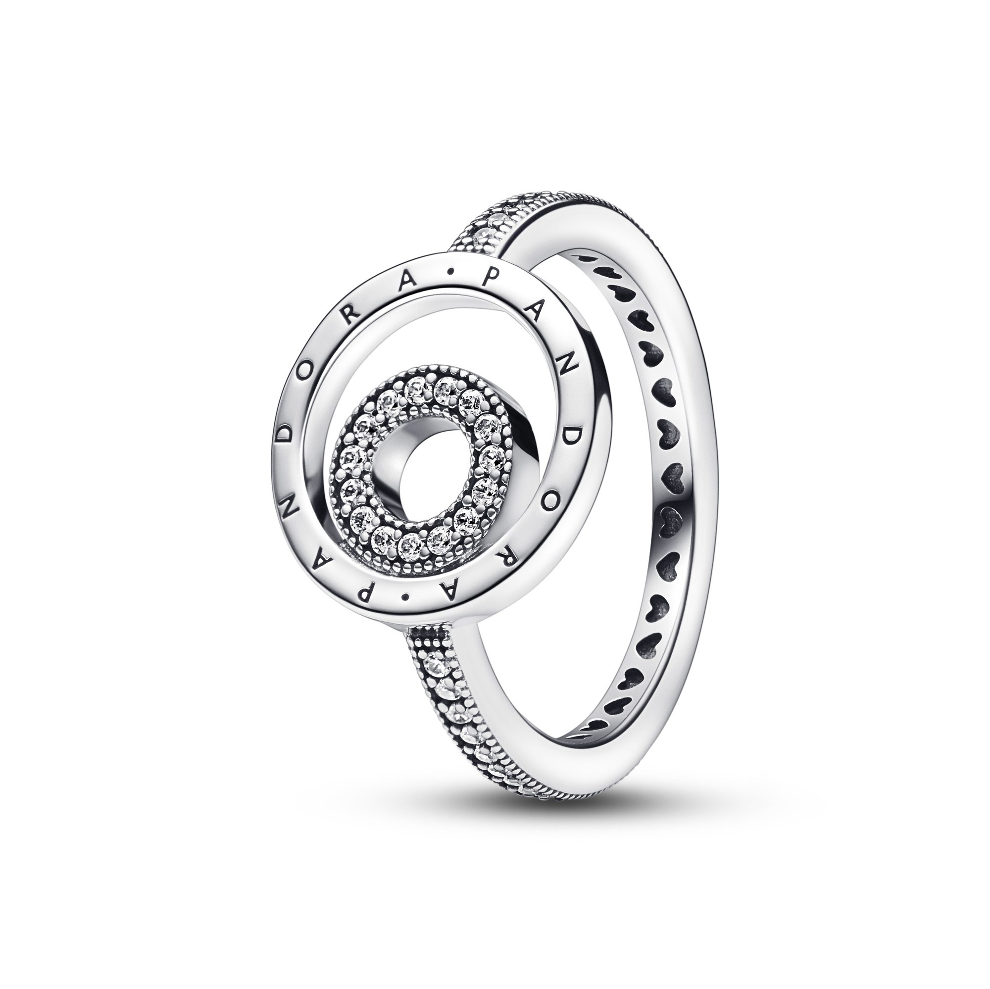 Pandora Signature Logo Kreise Pavé-Ring - Sterling Silberring + klarem Zirkonia - Klar