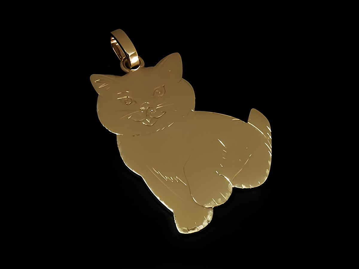 Katze Gold Anhänger massiv 585 Gold Handarbeit Hersteller Juwelier Harnisch Tiere. Feiner Katzenanhänger mit detaillierter Ausarbeitung in glänzendem Gold. Ideal für Tierliebhaber.