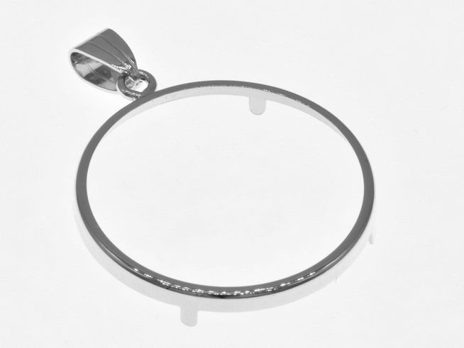 Schlichter Anhänger aus rhodiniertem 925 Sterling Silber für Münzen bis 31 mm Durchmesser, hergestellt von Juwelier Harnisch, zur Präsentation von Münzen bis 3,5 cm.
