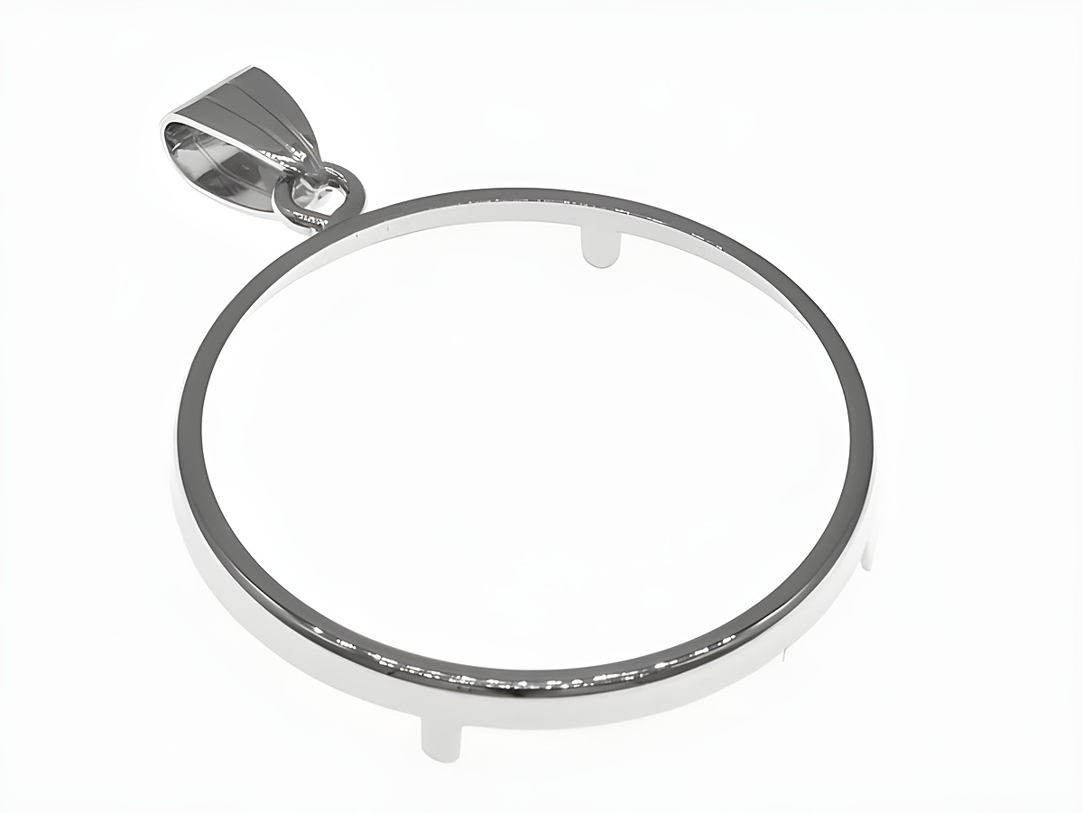 Schlichter Anhänger aus rhodiniertem 925 Sterling Silber für Münzen bis 31 mm Durchmesser, hergestellt von Juwelier Harnisch, zur Präsentation von Münzen bis 3,5 cm.