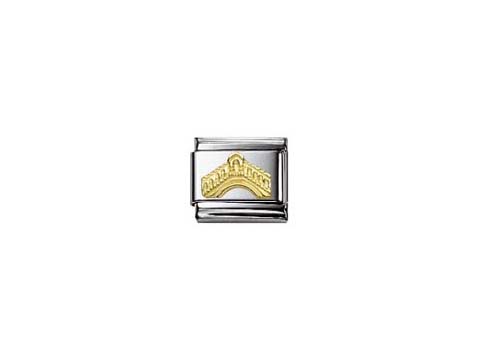Detailreiche Schmuckstück-Darstellung der Rialto-Brücke, gefertigt von Nomination, Monumente - Denkmäler, elegant in Silber und Gold gestaltet, ideal für Sammler und Liebhaber.