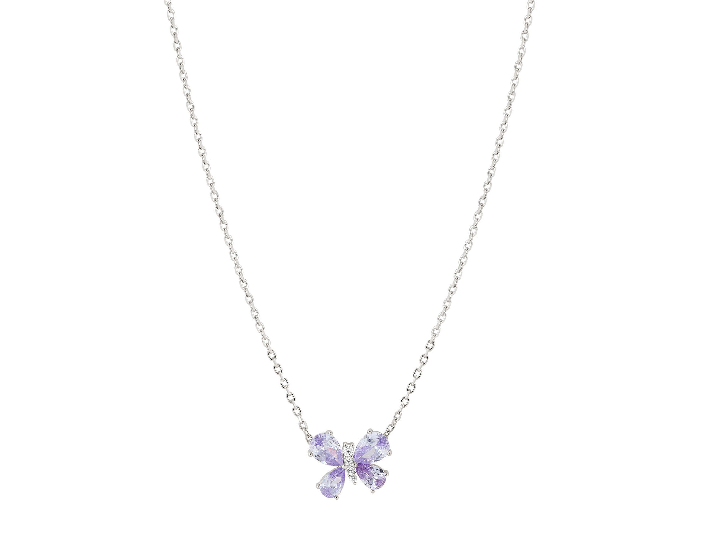 Sterling Silber Halskette von Nomination mit einem Schmetterlingsanhänger, verziert mit weißen und lila Zirkonia, Länge 44 cm, ideal für einen eleganten Look.