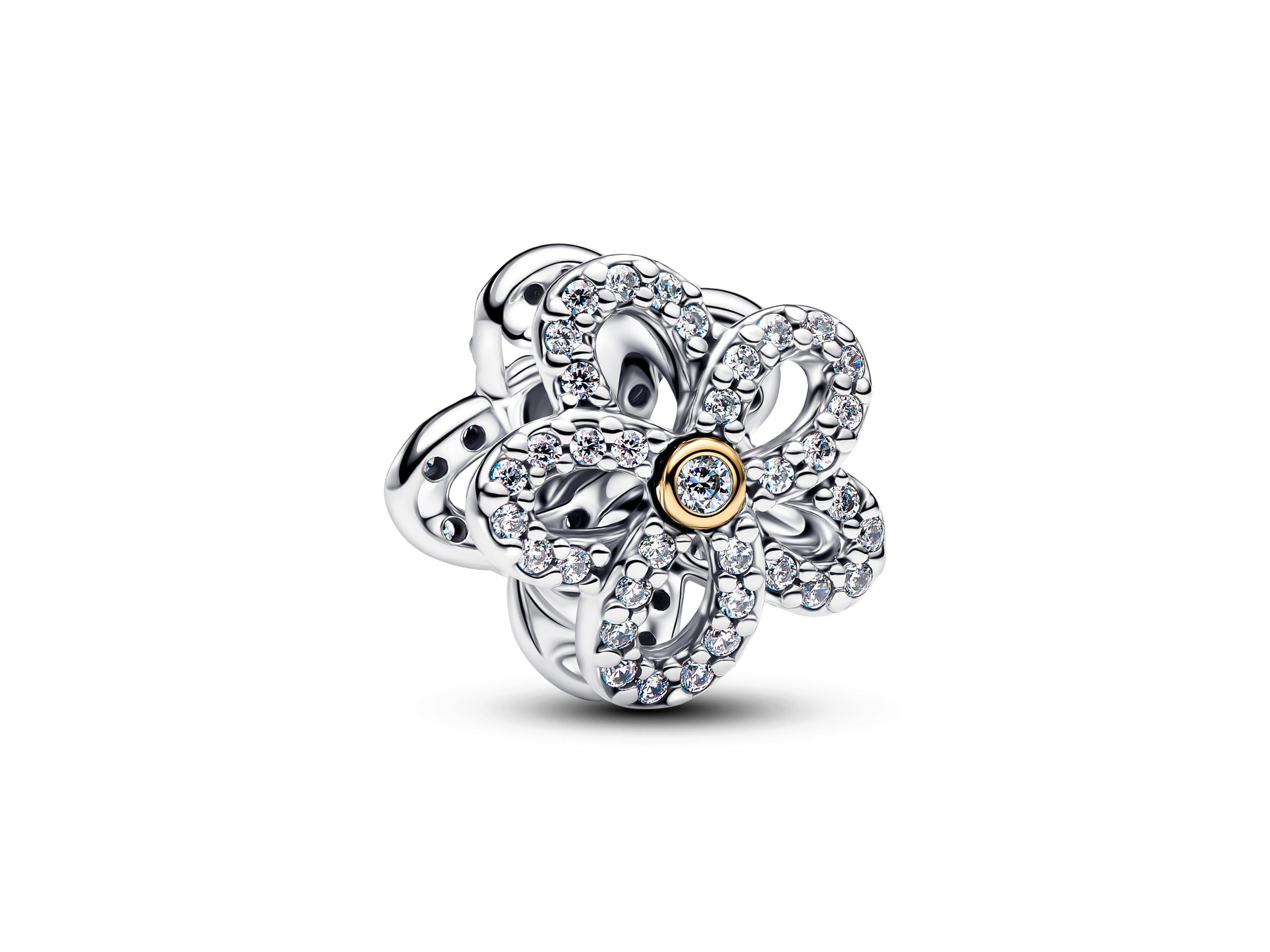 Pandora 764480C01 - Pavé Blume Charm - Sterling Silber and Gelbgold Vergoldung - Zirkonia