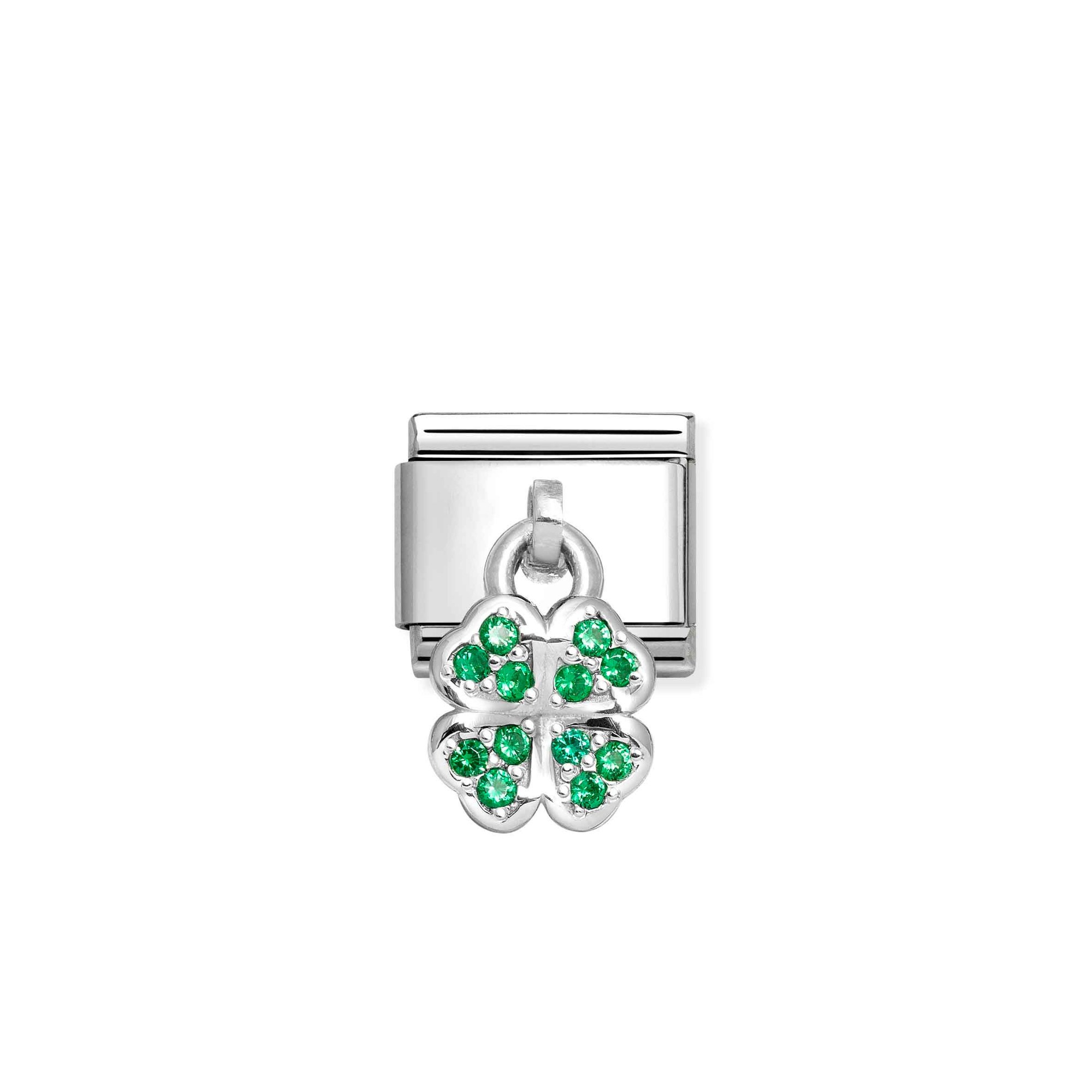 Nomination Composable Classic Charm Glücksklee grün - Edelstahl, Sterling Silber, Zirkonia