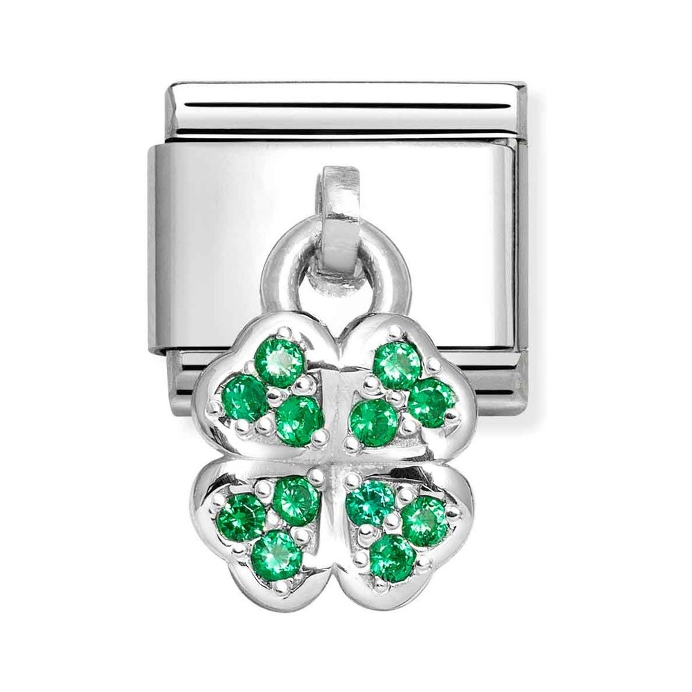 Nomination Composable Classic Charm Glücksklee grün - Edelstahl, Sterling Silber, Zirkonia