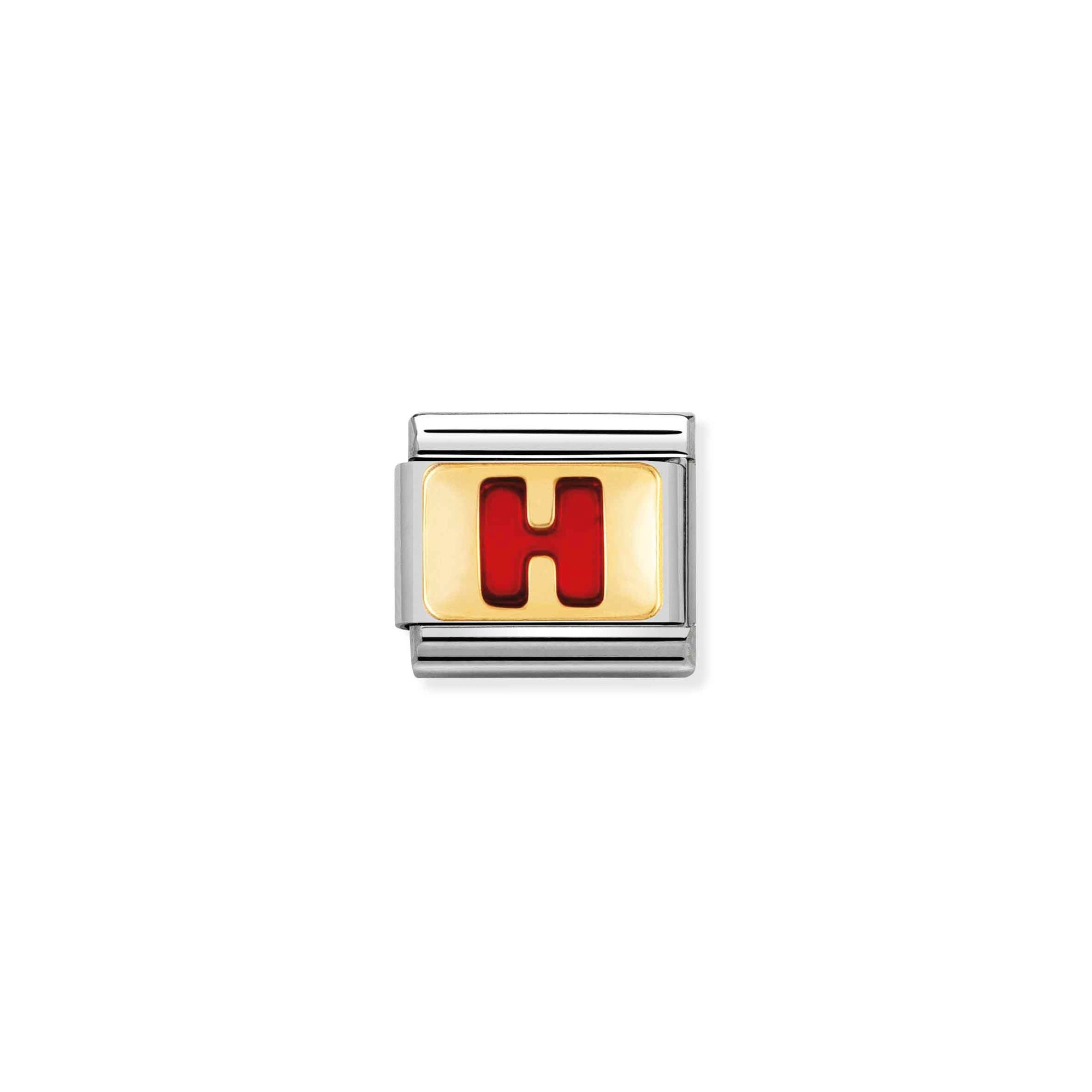 Nomination Composable Classic Charm Buchstabe H rot - Edelstahl, Gold 750 Gelbgold, Emaille