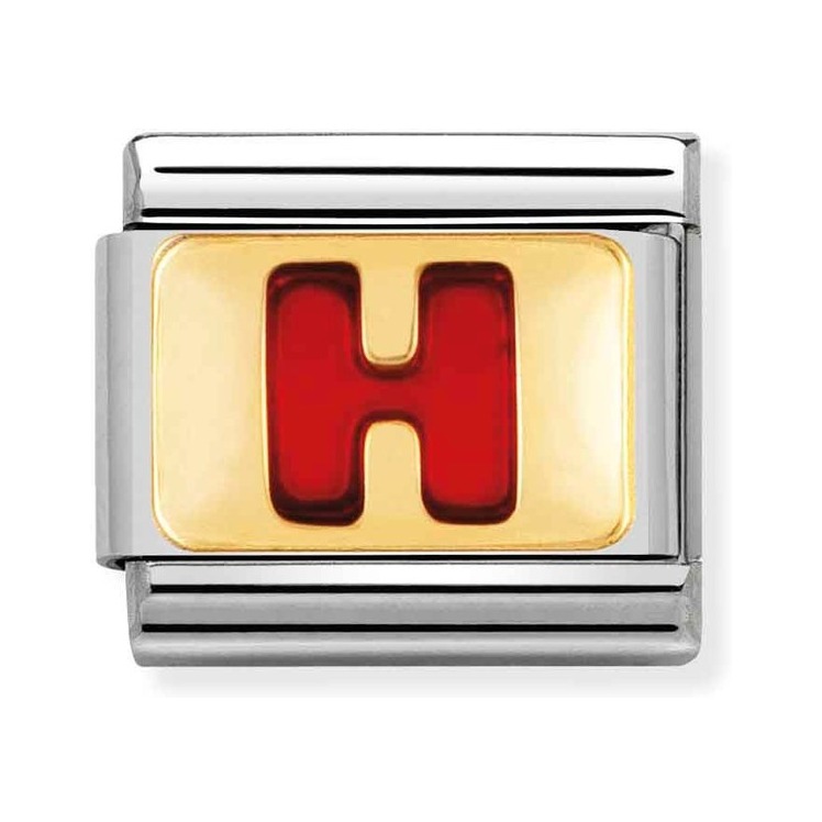 Nomination Composable Classic Charm Buchstabe H rot - Edelstahl, Gold 750 Gelbgold, Emaille