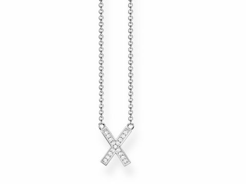 Kette von Thomas Sabo aus 925 Sterling Silber mit einem Zirkonia weißen Anhänger in X-Form, erhältlich in Längen von ca. 40 cm, 42,5 cm und 45 cm.