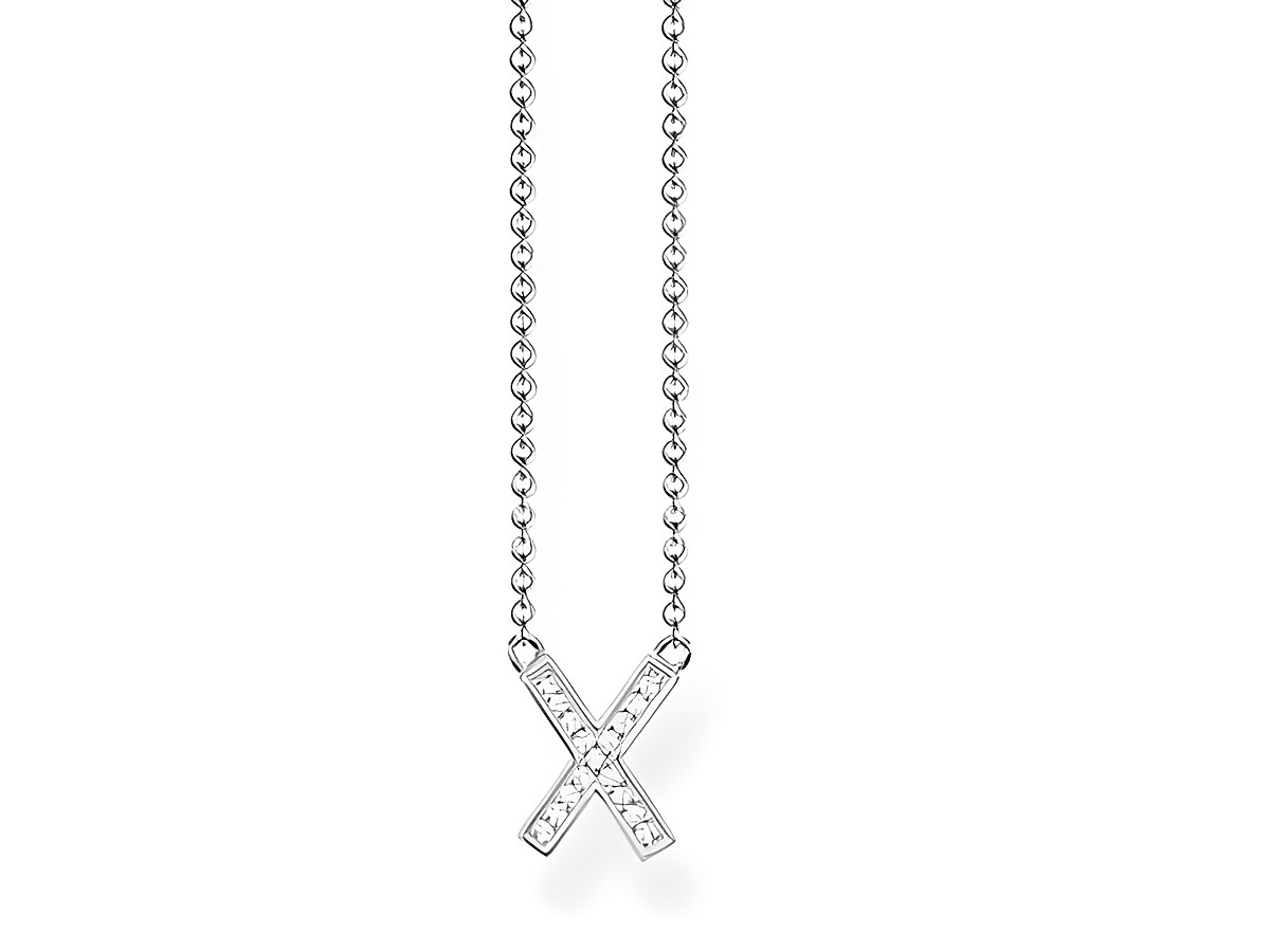 Kette von Thomas Sabo aus 925 Sterling Silber mit einem Zirkonia weißen Anhänger in X-Form, erhältlich in Längen von ca. 40 cm, 42,5 cm und 45 cm.