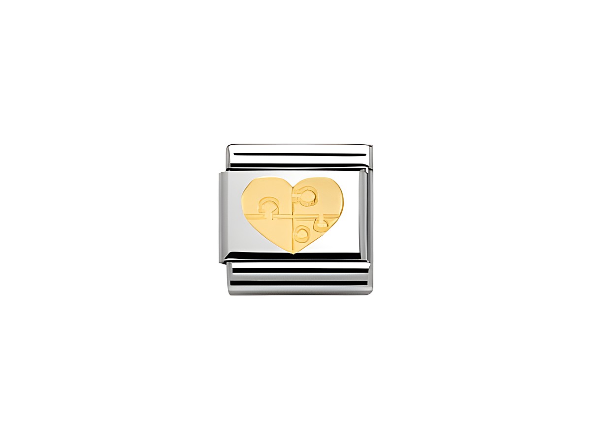 Herz aus goldfarbenem Puzzle-Design auf silberner Basis von Nomination Classic. Schmuckstück Gold 030116 18, ideal für persönliche Armbänder und als Geschenk.
