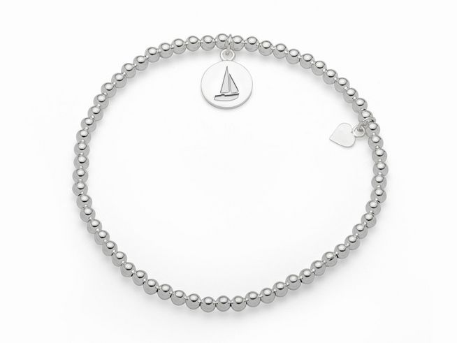 Sterling Silber Armband mit Kugeln und Anhänger in Form eines Segelboots sowie einem kleinen Herz, Hersteller DUR, Modell A1567.AHOI, Länge 19,5 cm.