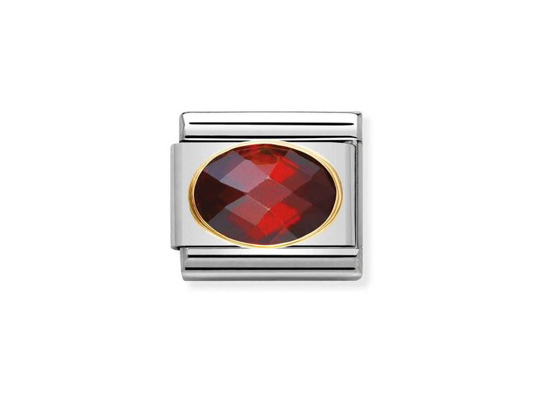 Zirkonia Facettiert in Rot, rund und glänzend, eingebettet in ein silbernes und goldenes Gehäuse, ideal für Schmuckliebhaber und das NOMINATION Classic System.