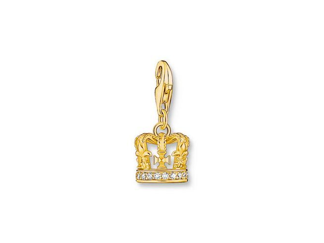 Charm-Anhänger in Form einer Krone aus vergoldetem Silber, verziert mit Zirkonia-Steinen, ideal für individuelle Schmuckstücke von Thomas Sabo.