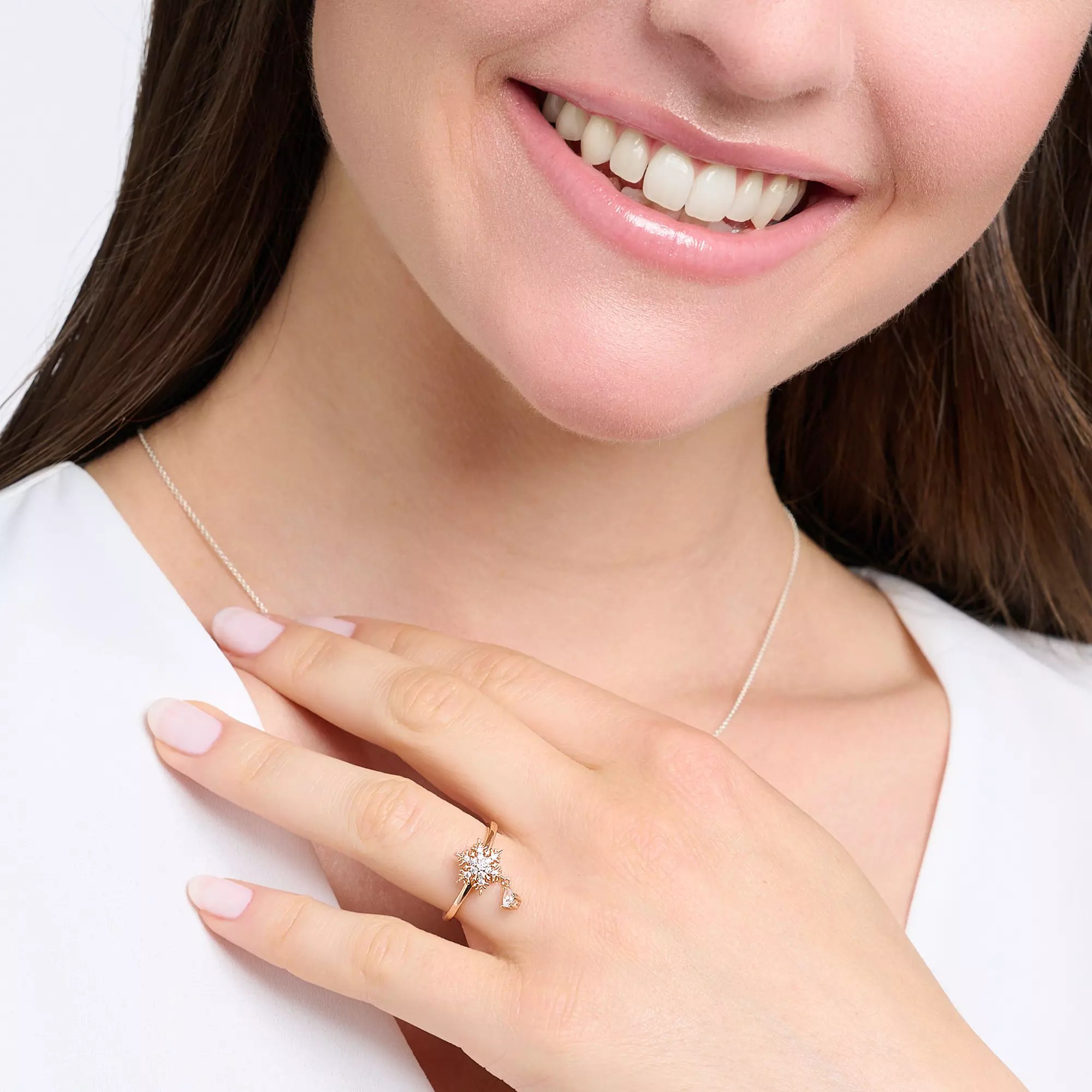 Thomas Sabo Ring - Sterling Silber - vergoldet Roségold + Zirkonia - Schneeflocke – Ansicht 2