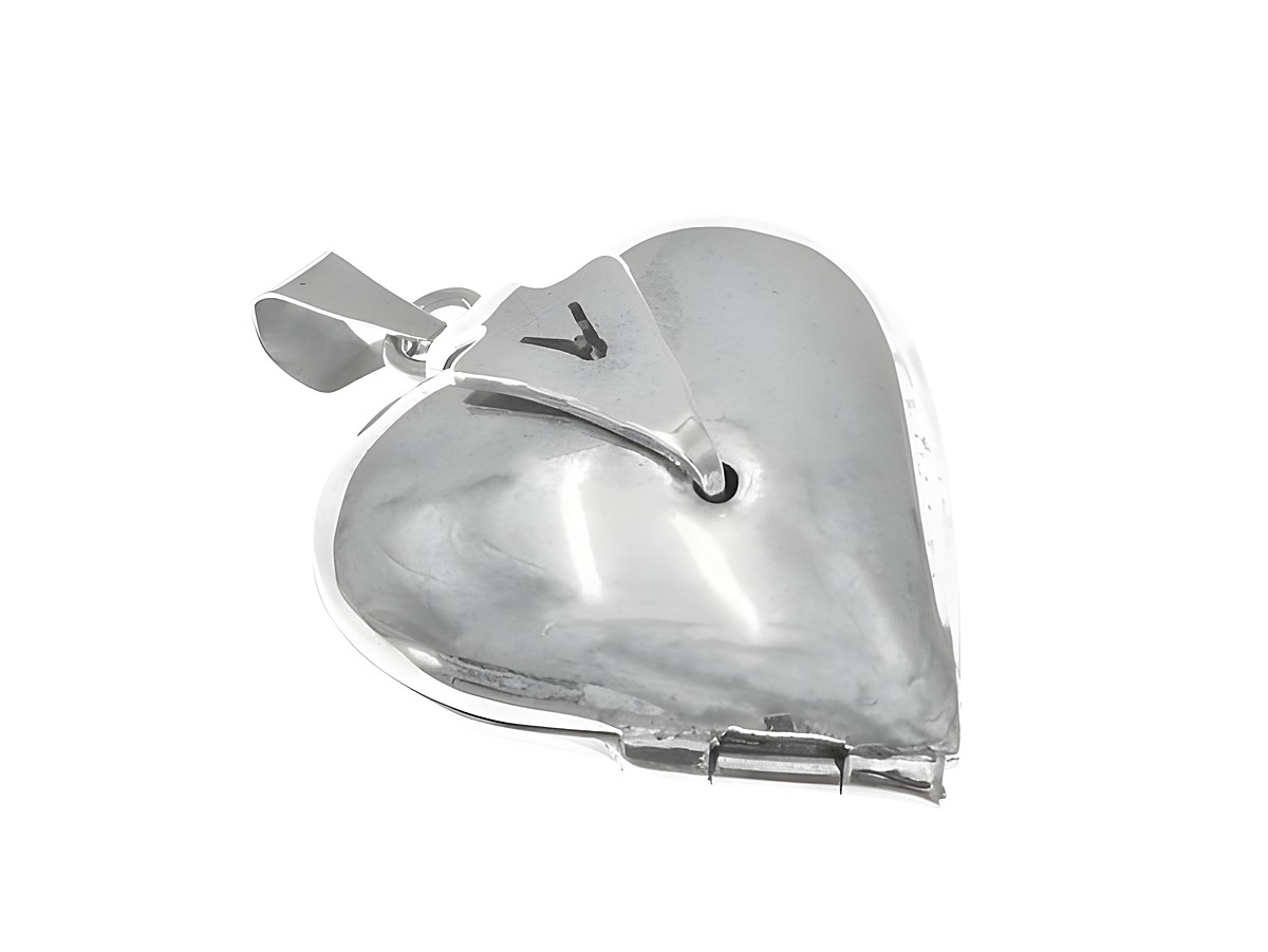 Medaillon Herz aus Sterling Silber, poliert und originell, mit klappbarem Design und einem stabilen Anhänger, Hersteller Juwelier Harnisch, ideal für persönliche Erinnerungen.