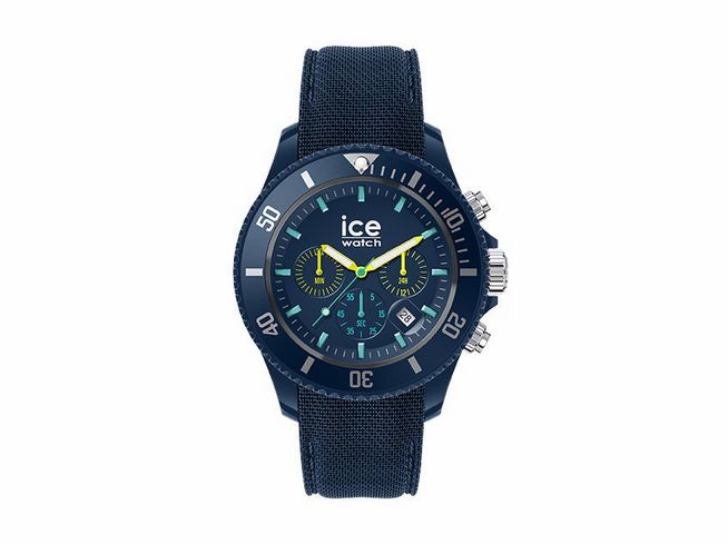 Ice-Watch ICE chrono Blue lime Large 020617 in Blau und Gelb mit einem strapazierfähigen Stoffband und sportlichem Ziffernblatt, ideal für aktive und modische Träger.