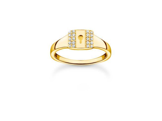 Thomas Sabo Ring TR2372-414-14-56 aus Sterling Silber vergoldet in Gelbgold mit weißen Zirkoniasteinen. Elegantes Design und Größe 56.