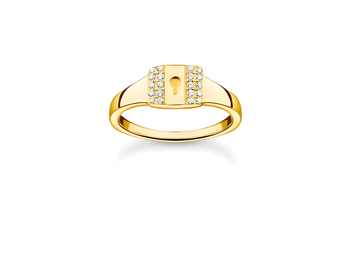 Thomas Sabo Ring TR2372-414-14-56 aus Sterling Silber vergoldet in Gelbgold mit weißen Zirkoniasteinen. Elegantes Design und Größe 56.