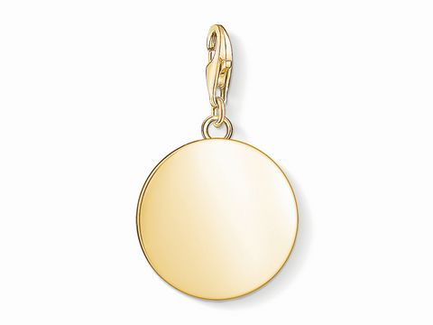 41611041-0 Charm-Anhänger Platte von Thomas Sabo, Modell 1635-413-39, vergoldet mit gravierbarem, rundem Design und praktischem Karabinerhaken zur individuellen Gestaltung von Schmuckstücken.