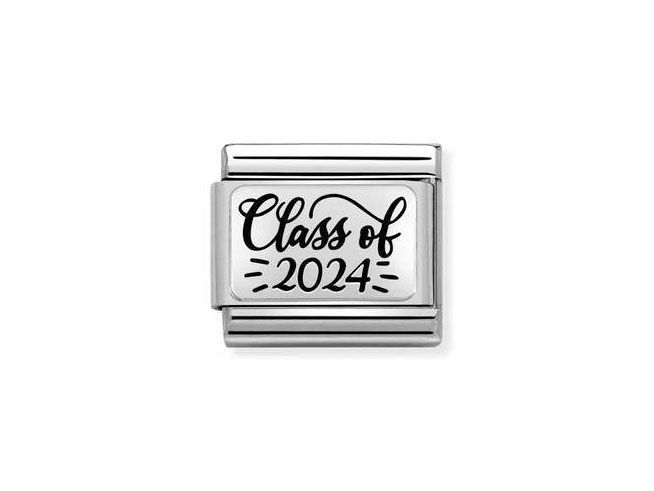 Sterling Silber und Edelstahl Armbandglied mit dem Aufdruck Class of 2024, modernes Design mit geraden Linien, ideal für Graduierungsfeiern und als Erinnerung an den Abschlussjahrgang 2024.