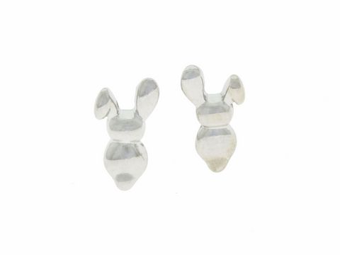 Ohrringe Stecker - Hase - Silber rhodiniert - niedlich, Hersteller: Juwelier Harnisch, für Kinder, dargestellt in einer schlichten und ansprechenden Form, ideal als Geschenk für kleine Mädchen.