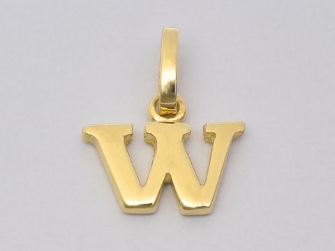 Goldener Buchstaben Anhänger W, elegant gestaltet, aus hochwertigem Material, ideal als persönliches Geschenk oder modisches Accessoire, Hersteller Juwelier Harnisch.