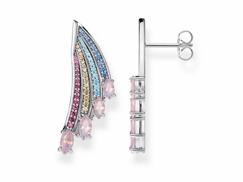 Ohrringe von Thomas Sabo, Modell H2102-348-7, aus Silber mit mehrfarbigen, funkelnden Steinen in Regenbogen-Design, ideal als modisches Accessoire für jeden Anlass.