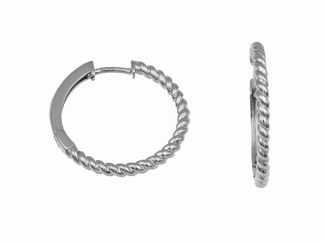 Creolen 2,2 cm aus rhodiniertem Sterling Silber, gekordelt, Hersteller Juwelier Harnisch, elegante Ohrringe bis 25 mm Durchmesser, zeitloses Design für jeden Anlass.