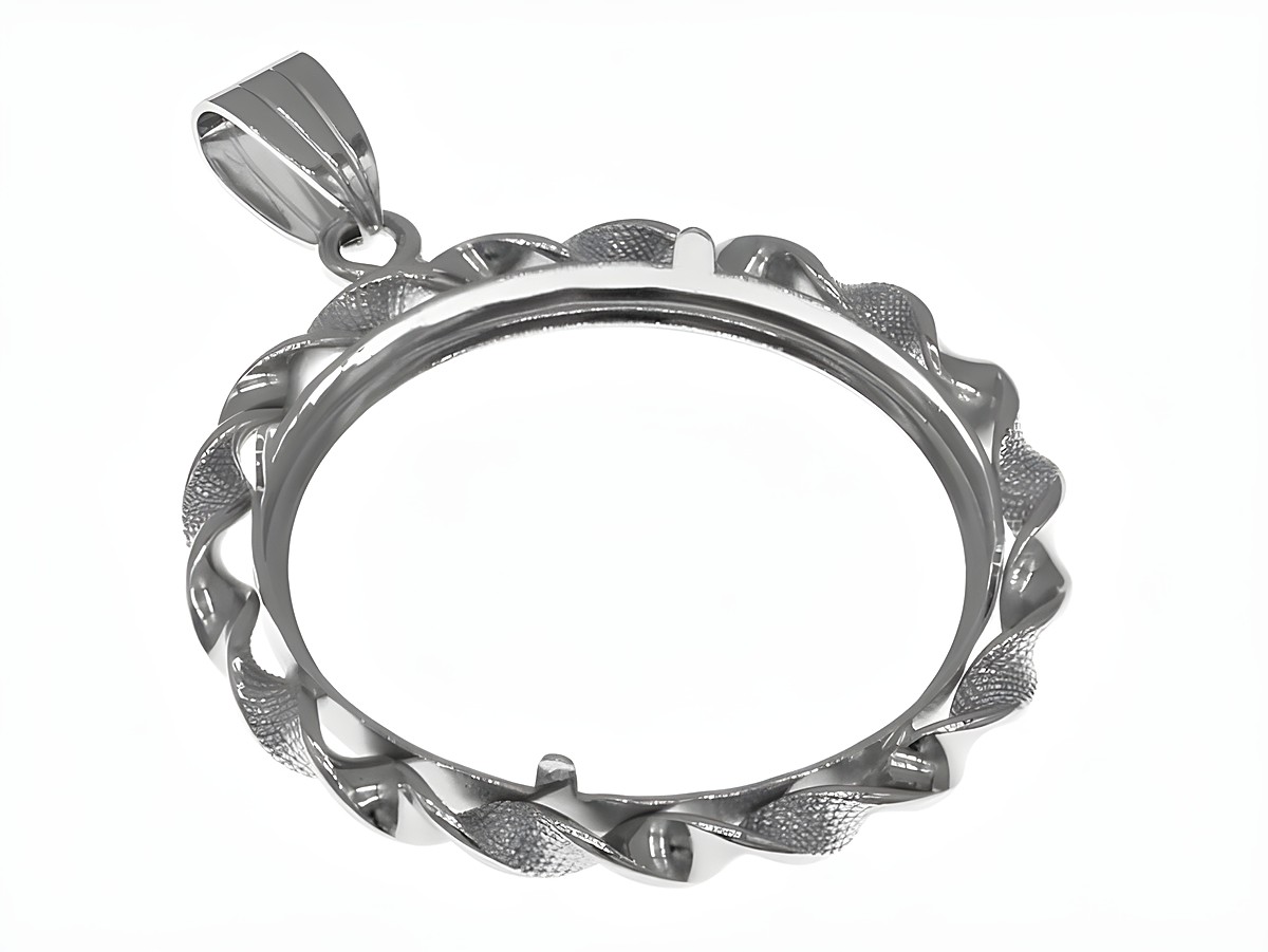 Münzfassung Anhänger aus 925 Sterling Silber rhodiniert, für Münzen bis 29 mm Durchmesser, mit dekorativer Kordelgestaltung, Hersteller Juwelier Harnisch. Ideal für individuelle Anhänger. – Ansicht 3