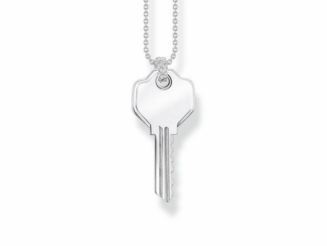 Thomas Sabo Gravur Kette mit Schlüssel als Anhänger in Silber, KE2129-001-21-L45V, Länge von 40 bis 45 cm, zeigt einen eleganten Schlüsselanhänger an zarter Kette.
