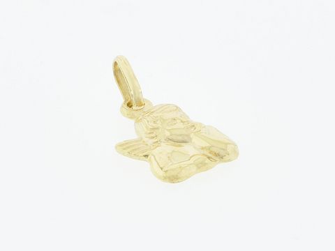 Gold Anhänger Engel 333 Gold putzig, hergestellt von Juwelier Harnisch, zeigt einen filigranen Engel in goldener Ausführung, ideal als Schmuckstück oder Geschenk.