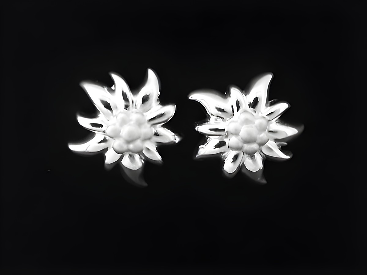 Charmante Edelweiß Blume Ohrstecker aus Sterling Silber von Juwelier Harnisch, ohne Stein, in filigranem Design, ideal für jeden Anlass.