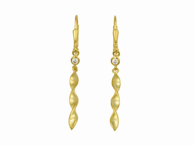 Ohrhänger Spirale aus 925 Sterling Silber, poliert und gelb vergoldet mit Zirkonia, hergestellt von Juwelier Harnisch, elegant und stilvoll im Design.