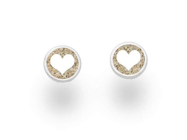 DUR Ohrringe Liebe - O5056 - Sterling Silber - zeitlose Ohrringe mit Herzdesign in rundem Silberrahmen und filigraner, sandfarbener Innenfläche. Perfekt für jeden Anlass.