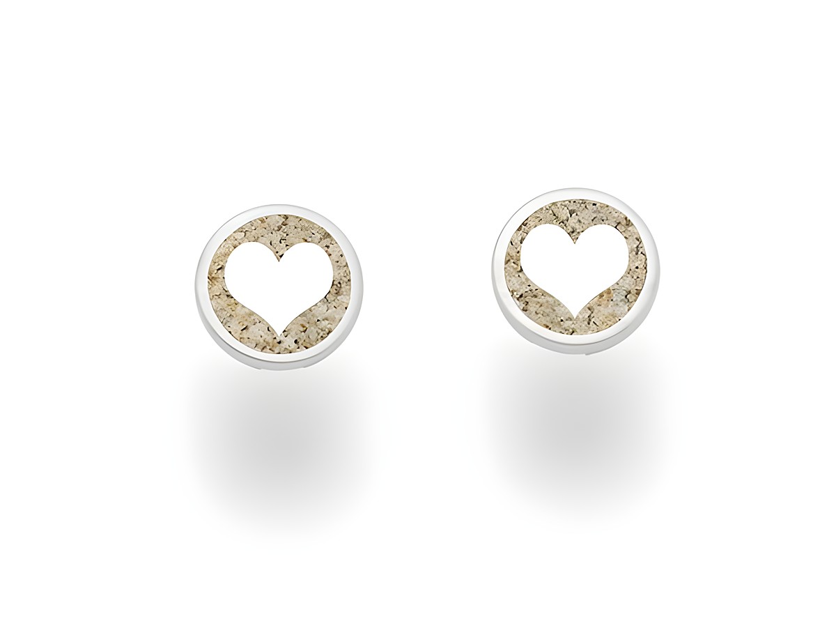DUR Ohrringe Liebe - O5056 - Sterling Silber - zeitlose Ohrringe mit Herzdesign in rundem Silberrahmen und filigraner, sandfarbener Innenfläche. Perfekt für jeden Anlass.