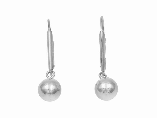 Ohrhänger aus rhodiniertem Sterling Silber, poliert, mit Kugel-Design, ohne Stein, hergestellt von Juwelier Harnisch, elegantes und zeitloses Schmuckstück.
