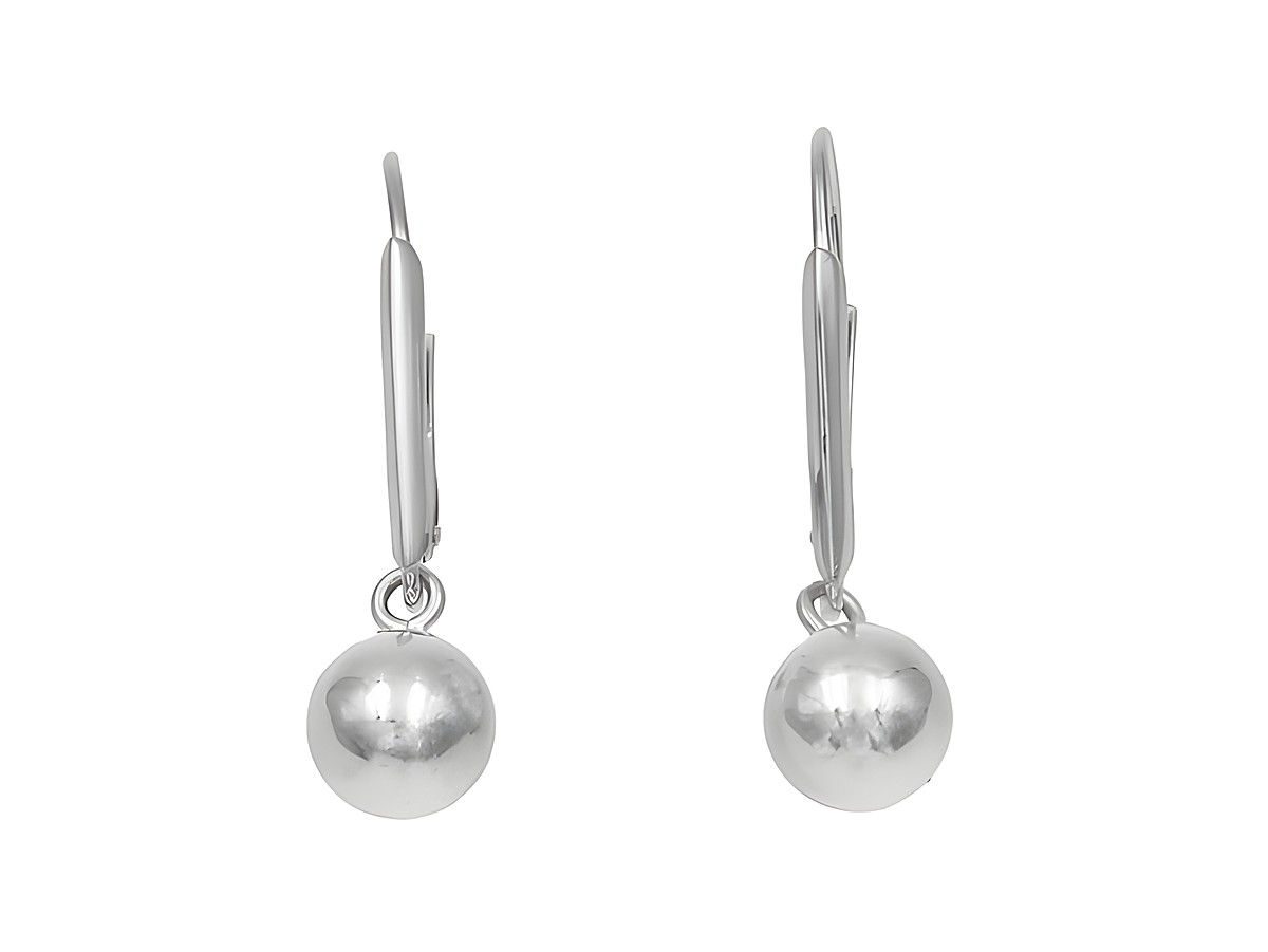 Ohrhänger aus rhodiniertem Sterling Silber, poliert, mit Kugel-Design, ohne Stein, hergestellt von Juwelier Harnisch, elegantes und zeitloses Schmuckstück.