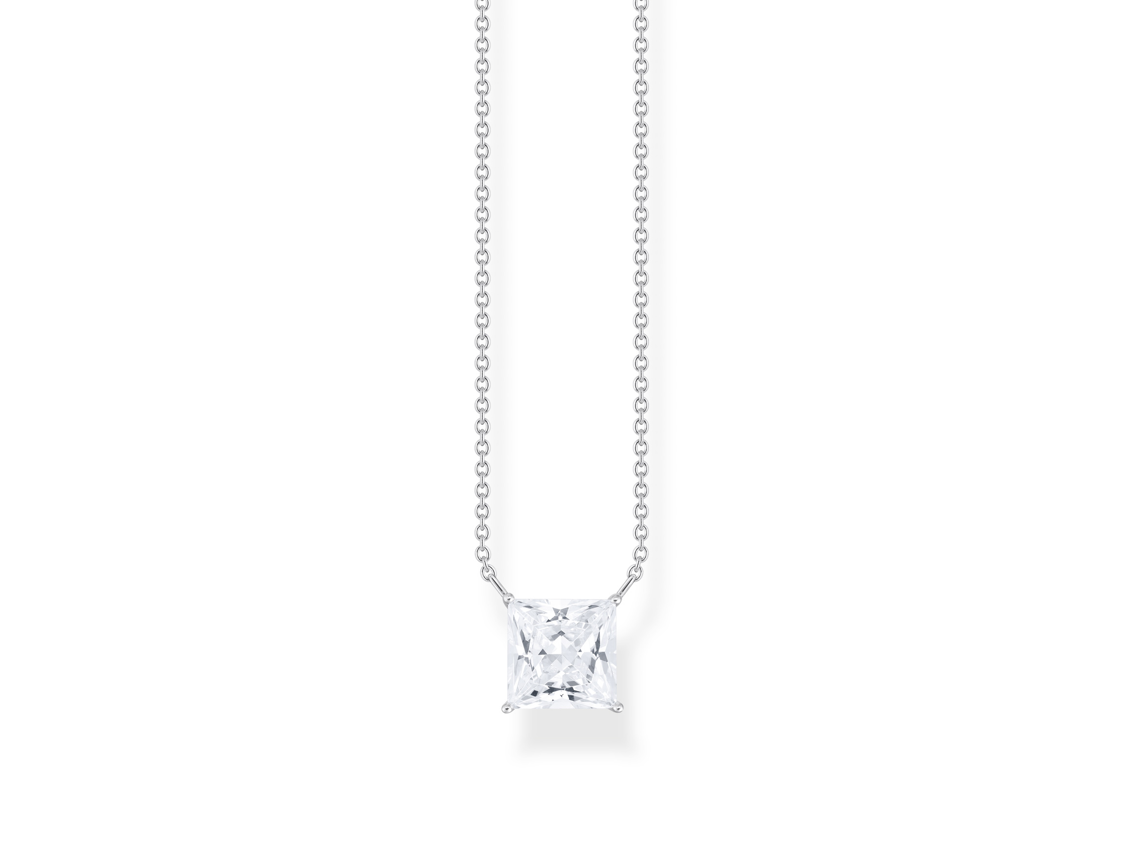 Weiße Kette von Thomas Sabo mit funkelndem Zirkonia-Anhänger, versilbert, ein elegantes Schmuckstück in einer Länge von 40-45 cm, ideal für vielfältige Anlässe.