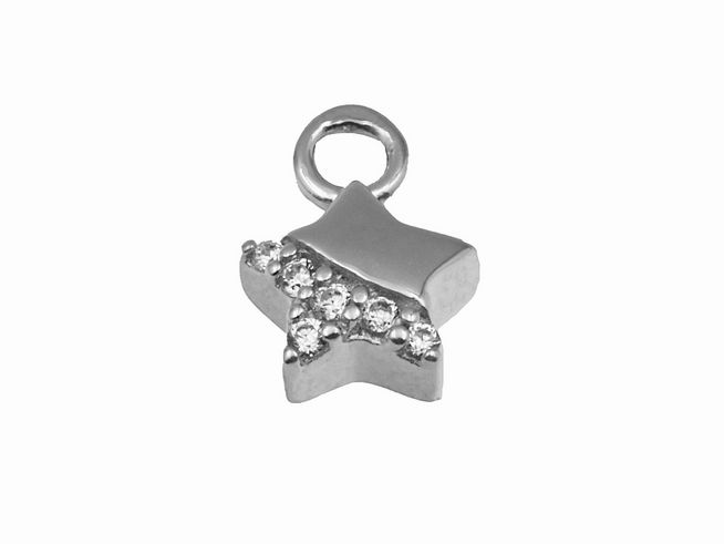Einhänger für Creolen in Form eines Sterns aus rhodiniertem Sterling Silber, verziert mit funkelnden Zirkonia-Steinen, Hersteller Juwelier Harnisch. Ideal für eleganten Schmuck.