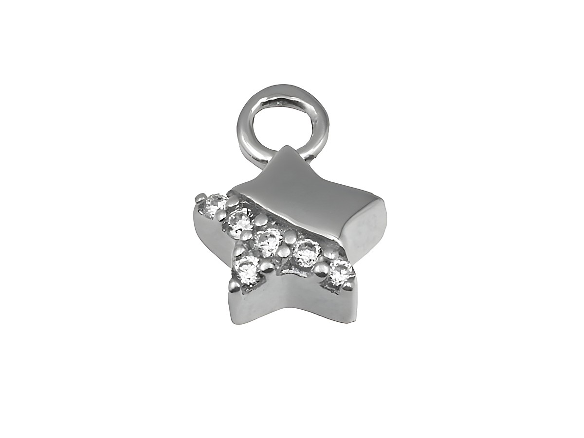 Einhänger für Creolen in Form eines Sterns aus rhodiniertem Sterling Silber, verziert mit funkelnden Zirkonia-Steinen, Hersteller Juwelier Harnisch. Ideal für eleganten Schmuck.